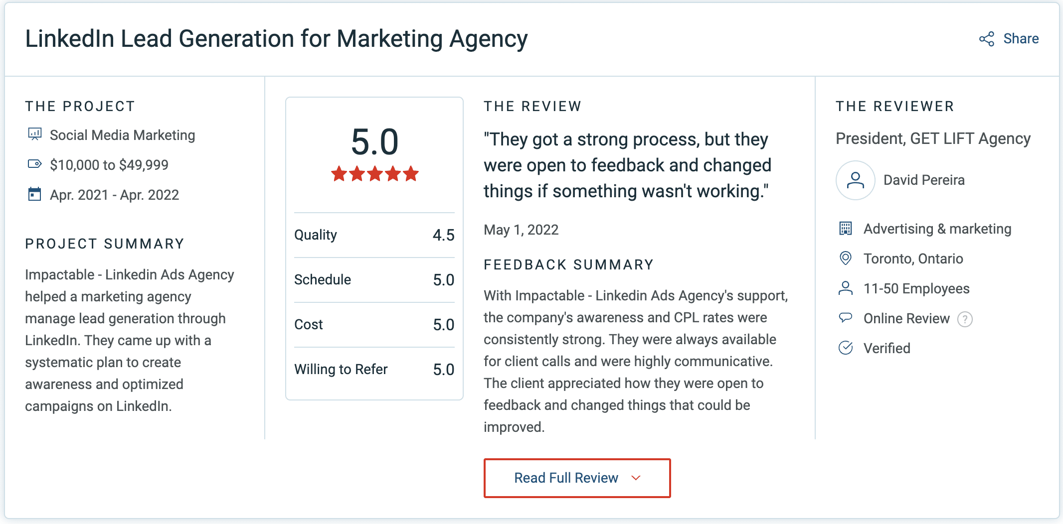 Linkedin ads agency reviews - Impactable Review